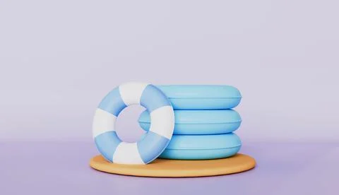 Colorful inflatable ring, Summer beach elements isolate on pastel background Stock Illustration