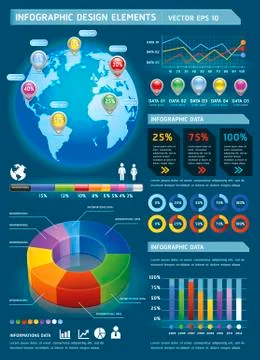 Colorful Infographic Elements with global map and Information Graphics. Stock-Illustration