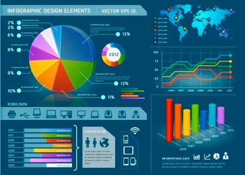 Colorful Infographic Elements with World map and Information Graphics. Vector Stock-Illustration