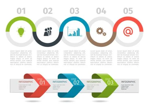 Colorful Infographic process chart and arrows with step up options. Vector. Illustrazione stock