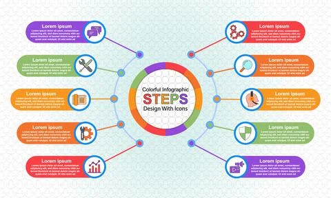 Colorful Infographic Set Of Steps With Services Icons Illustrazione stock