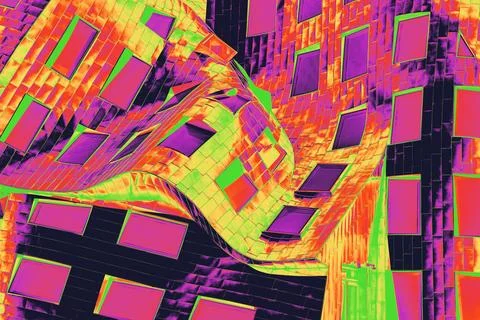 Colorful Infrared Gradient Map Architecture With Abstract Windows Nevada La.. Stock Photos
