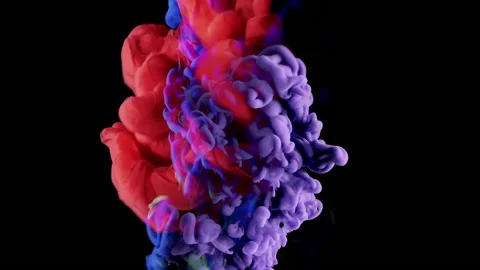 Colorful Ink Clouds Unite - Abstract Art Effect - Slow Motion, Black Background Stock Footage 173399265