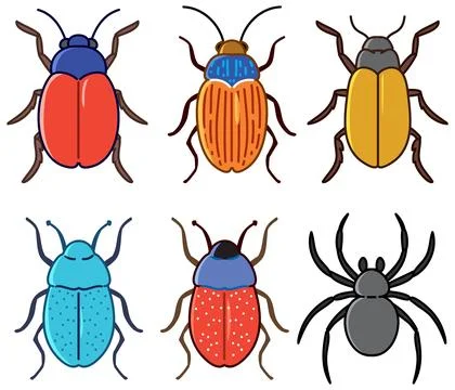 Colorful Insects and Spider Vector Cartoon Illustration Set Stock Illustration