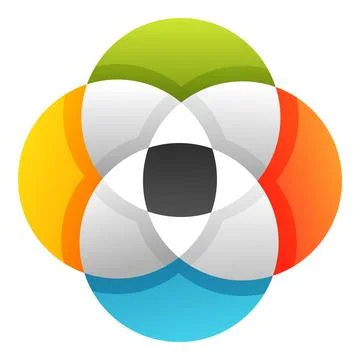 Colorful interlocking circles are creating a flower like design Stock Illustration
