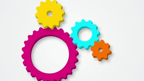 Colorful interlocking gears rotating seamless loop motion background Stock Footage 345601332