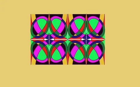 Colorful Interlocking Geometric Oval Motif Graphic Stock Illustration