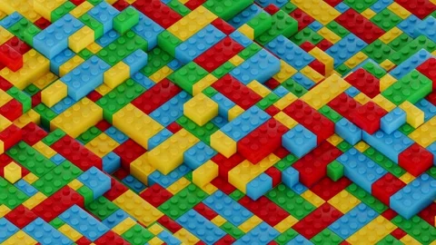 Colorful interlocking plastic blocks bricks toy forming a geometric pattern. 3d Stock Footage 339153406