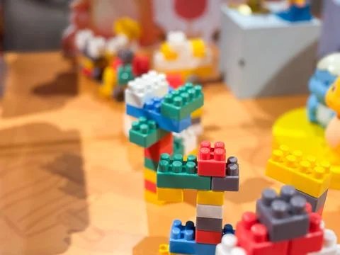 Colorful Interlocking Plastic Building Blocks for Creative Kids Play Stock Photos