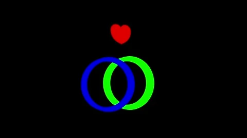 Colorful Interlocking Rings with Heart Emblem on Black Background Stock-Footage 341921323