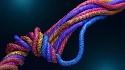 Colorful Intertwined Ropes Forming a Complex 3D Pattern Stock Illustration