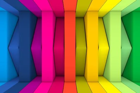 Colorful inverted boxes abstract background 3D render illustration Stock Illustration