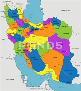 Colorful Iran political map with clearly labeled, separated layers ...