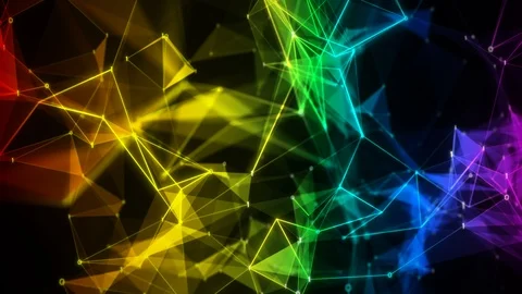 Colorful iridescent rainbow binary polygon Digital Data Network background Stock Footage 115536393