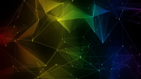 Colorful iridescent rainbow binary polygon Digital Data Network background Stock Footage 115536589