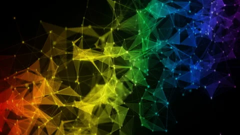 Colorful iridescent rainbow binary polygon Digital Data Network background Stock Footage 128200141