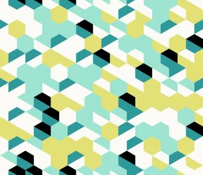 Colorful irregular vector abstract geometric seamless pattern with hexagons Stock Illustration