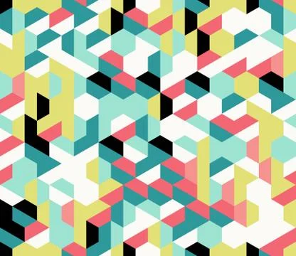 Colorful irregular vector abstract geometric seamless pattern with hexagons 스톡 일러스트
