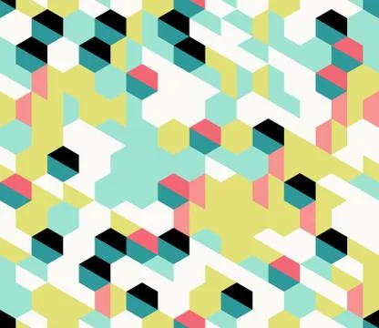 Colorful irregular vector abstract geometric seamless pattern with hexagons イラスト素材