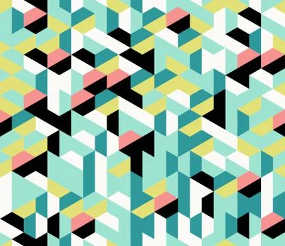 Colorful irregular vector abstract geometric seamless pattern with hexagons Stock Illustration