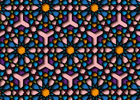 Colorful Islamic pattern, graphic print art persian motif. Ramadan banner Arabic Stock Illustration