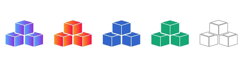 Colorful Isometric Cube Cluster Vector Icon Set 스톡 일러스트