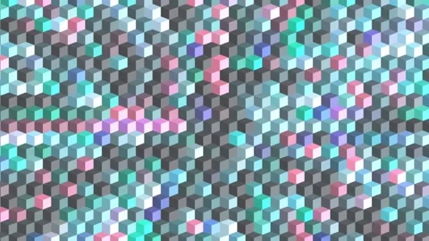 Colorful isometric cubes computer generated background, top view. Flashing 3D Stock Footage 154510551