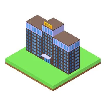 Colorful isometric vector illustration of a modern hotel building with green Ilustración de archivo