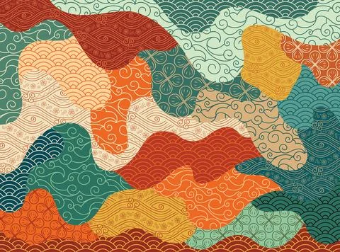 Colorful Japanese combination pattern abstract background, Decorative wallpap Stock Illustration