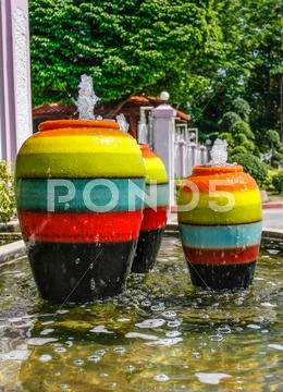 Colorful jar pot fountain Stock Photos