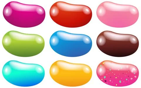 Colorful Jelly Bean Candy Vector Illustration Set on White Background Stock Illustration