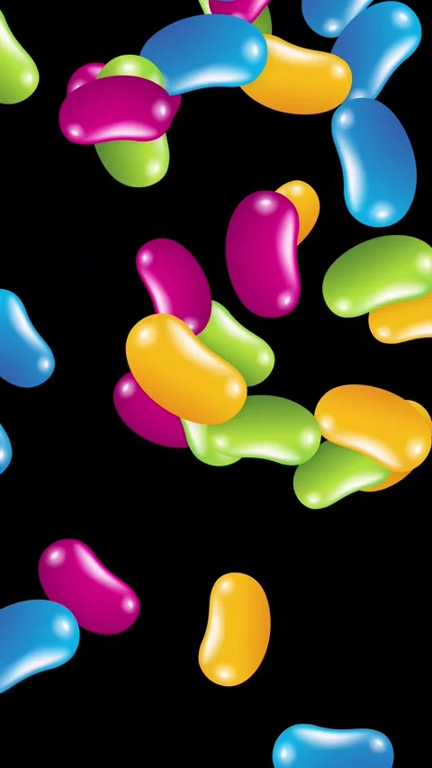 Colorful Jelly Beans Falling and Bouncing on Black Background Stock Footage 344617208