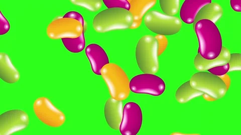 Colorful Jelly Beans Falling and Bouncing Against a Green Screen Background Stock Footage 344835186