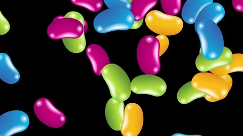 Colorful Jelly Beans Falling and Bouncing on Black Background 動画素材 344851036