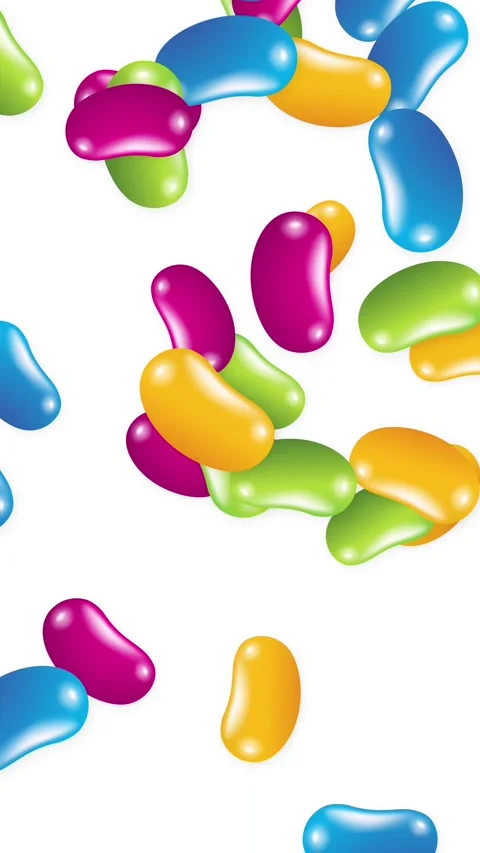 Colorful Jelly Beans Falling and Bouncing on White Background 動画素材 345125156