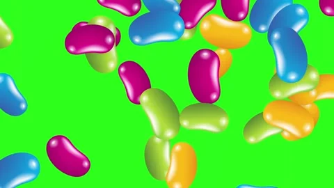 Colorful Jelly Beans Falling and Bouncing on Green Screen Background Stock Footage 345294089
