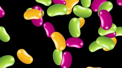 Colorful Jelly Beans Falling and Bouncing Against a Black Background Stock Footage 346569237
