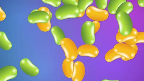 Colorful Jelly Beans Falling Over Vibrant Gradient Mesh Background Stock Footage 345297235