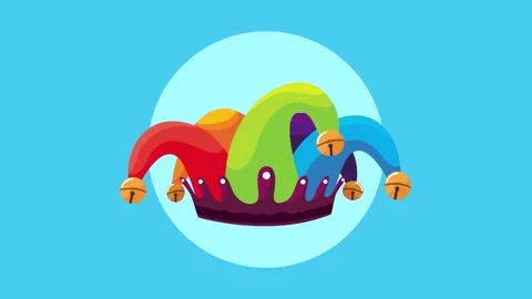 Colorful jester hat with ringing bells on blue background for carnival cele.. Stock Footage 338421214