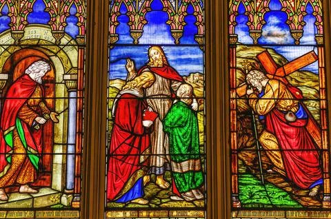Colorful Jesus St Peter Stained Glass St John's Church Edinburgh Scotland Stock Photos