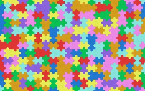 Colorful jigsaw puzzle pattern texture background, Top view. 3d illustration Foto stock
