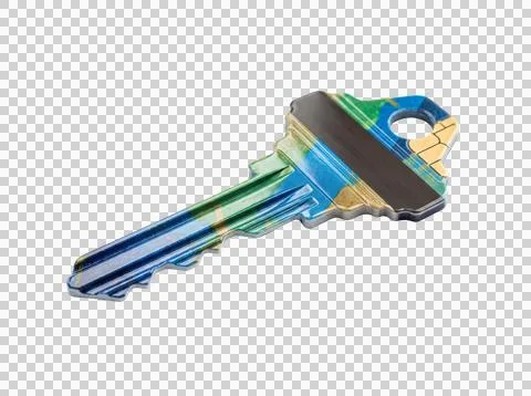 Colorful key with abstract pattern for access and security solutions. Фото