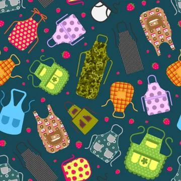 Colorful kitchen aprons with patterns icons seamless pattern. Protective garment Stock Illustration