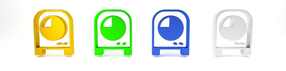 Colorful Kitchen timer icon isolated on white background. Cooking utensil. .. Illustrazione stock