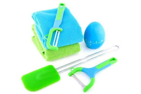 Colorful kitchen utensils Stock Photos