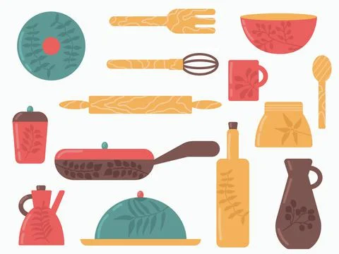 Colorful kitchenware icons on white background vector illustration. Stock Illustration