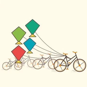 Colorful kite attach bicycle vector Stock Illustration