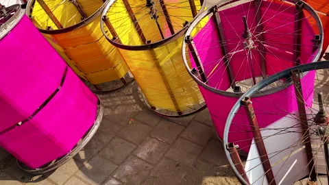 Colorful kite thread spools prepared for kite festival in India Stock Footage 326045682