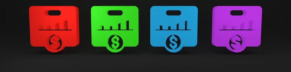 Colorful KPI - Key performance indicator icon isolated on black background... Stock Illustration