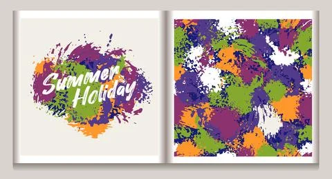 Colorful label, pattern with text, smudge of paint Stock Illustration